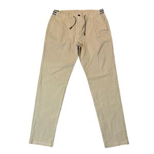Eleventy mens 33x32 slim fit khaki tan drawstring flat front casual pants EUC